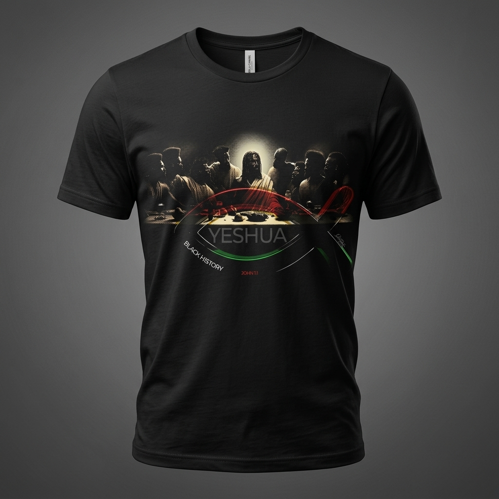 YESHUA Black History Christian Tee mockup on black shirt