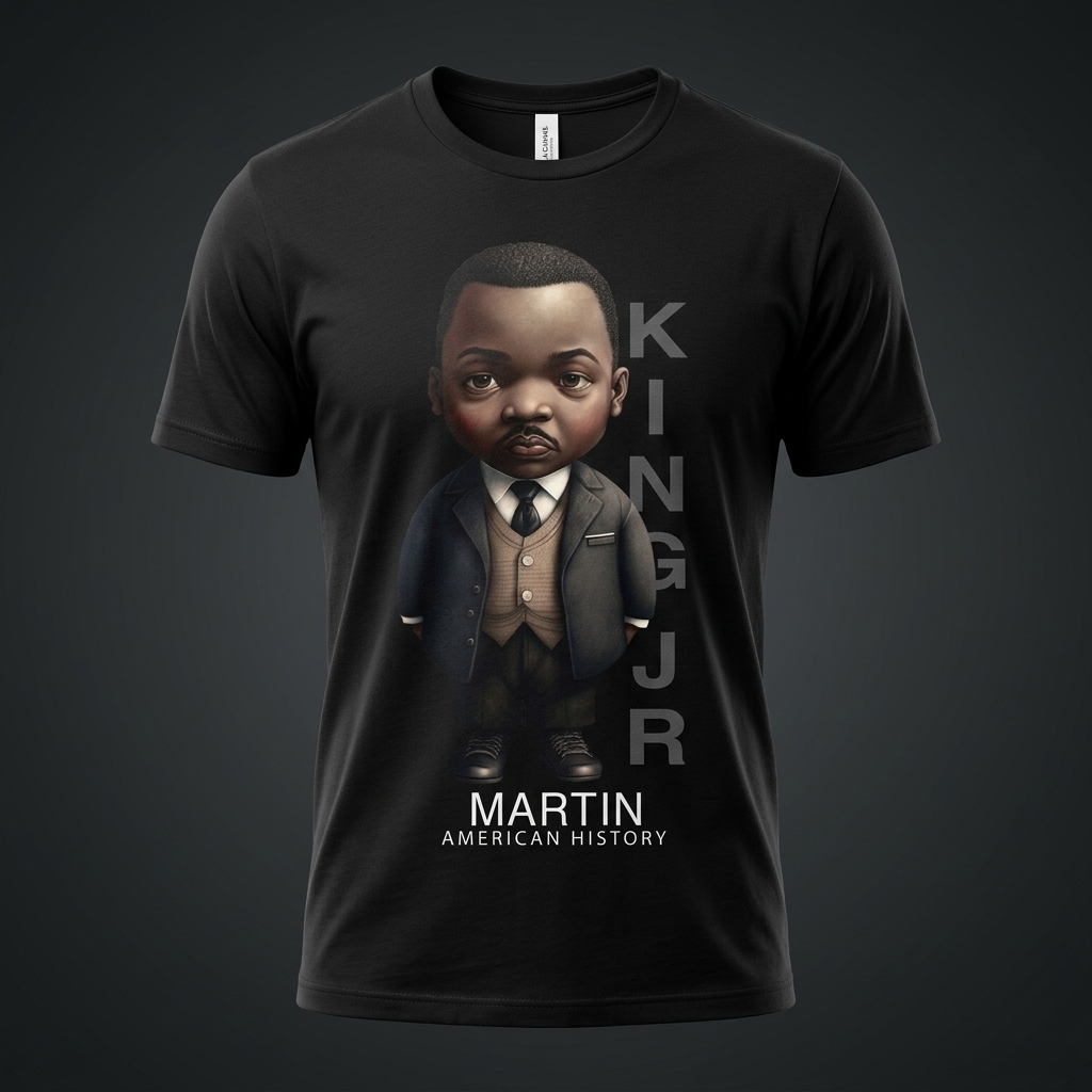 Dr. Martin Luther King Jr. Black History Graphic Tee mockup on black shirt