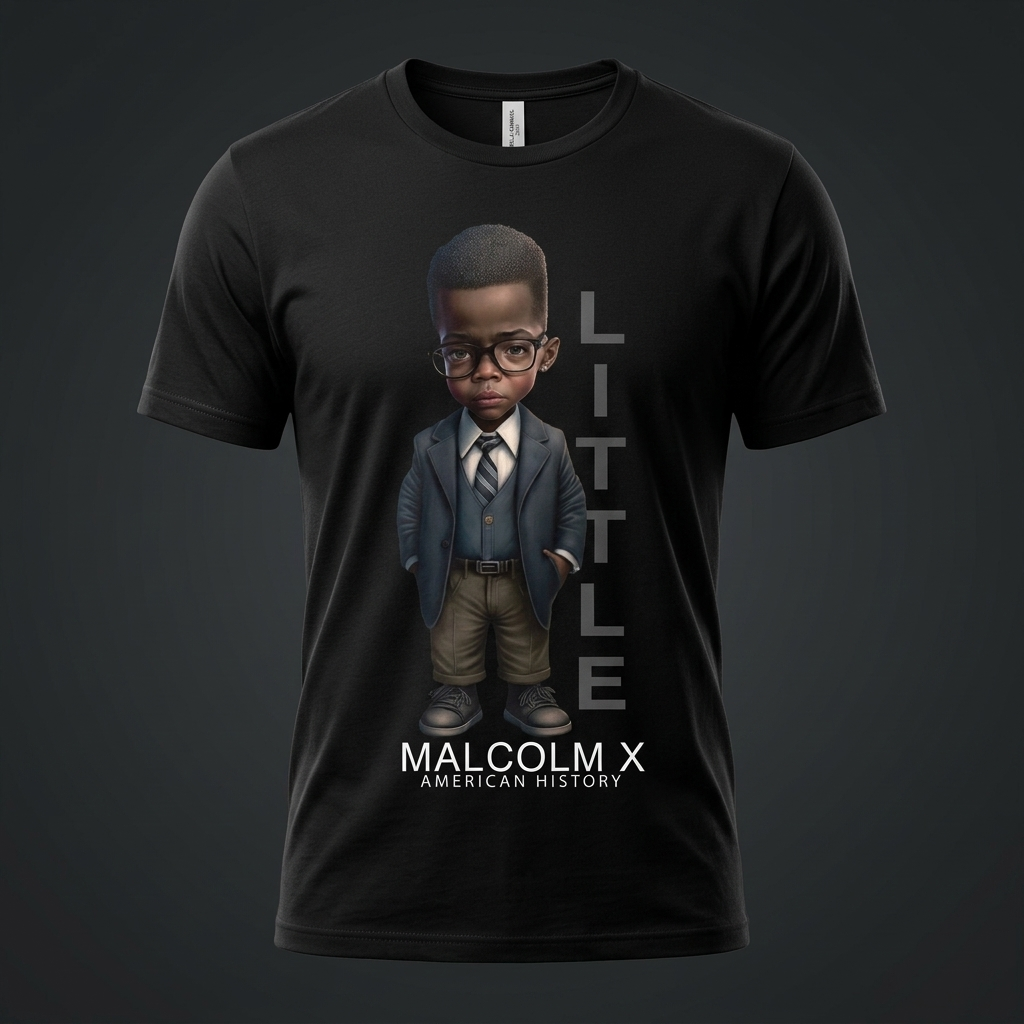 Malcolm X Black History Graphic Tee mockup on black shirt
