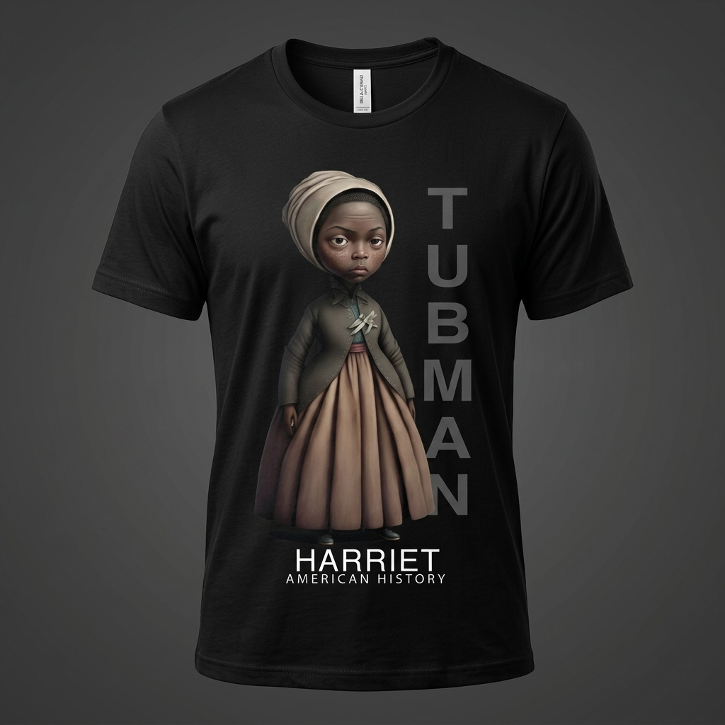 Harriet Tubman Black History Graphic Tee mockup on black shirt