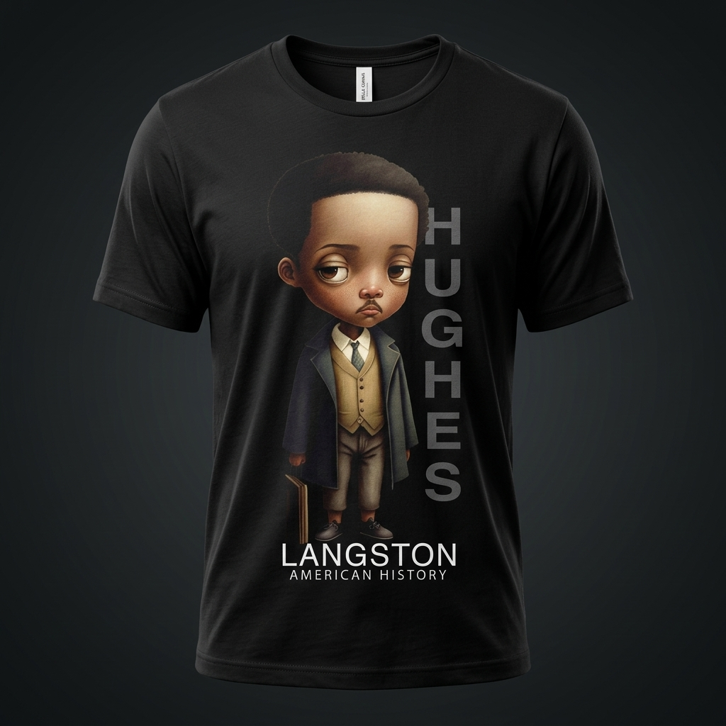 Langston Hughes Black History Graphic Tee mockup on black shirt