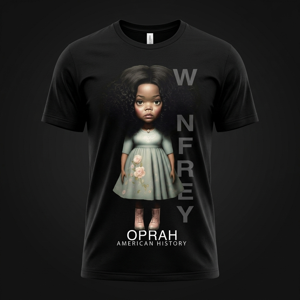 Oprah Winfrey Black History Graphic Tee mockup on black shirt