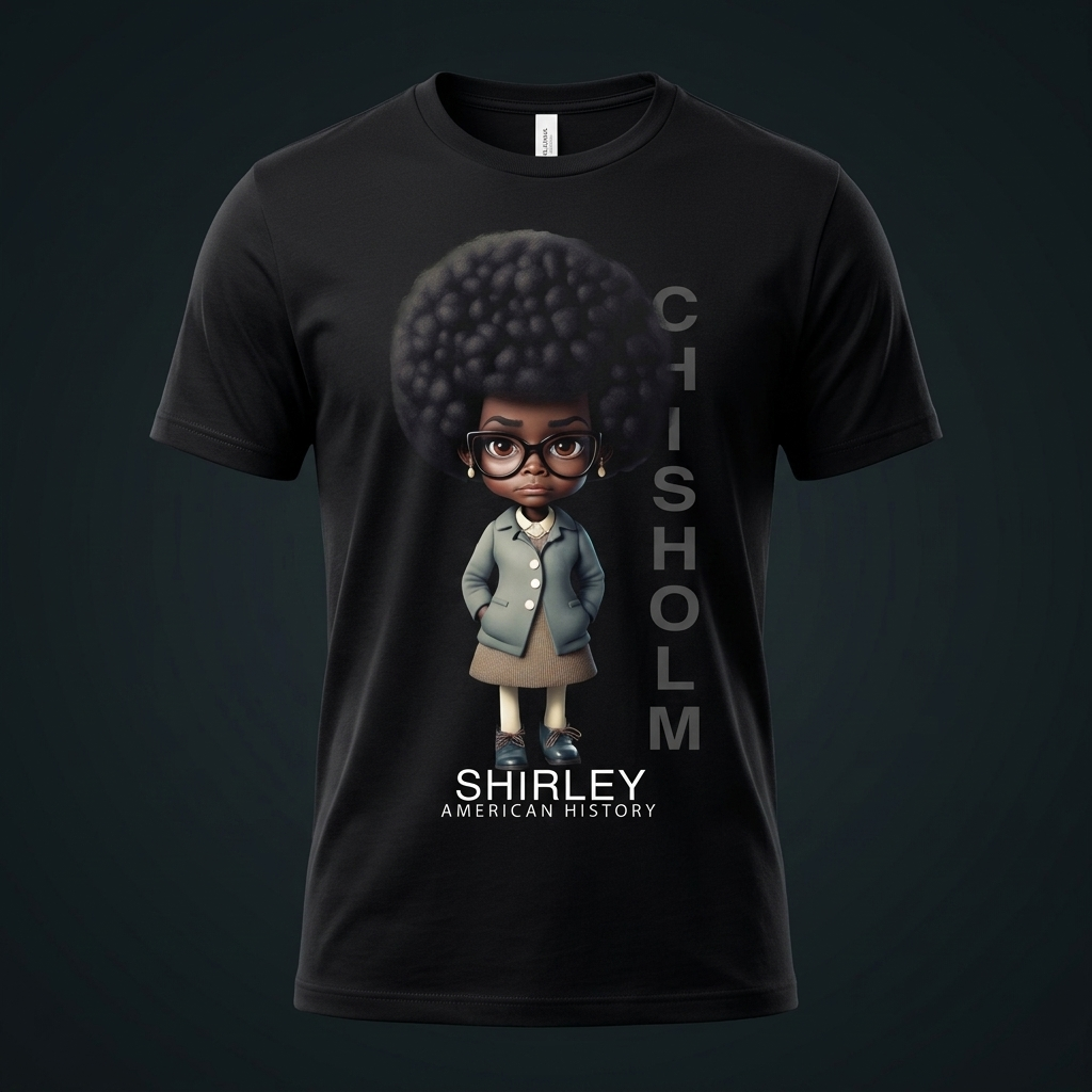 Shirley Chisholm Black History Graphic Tee mockup on black shirt