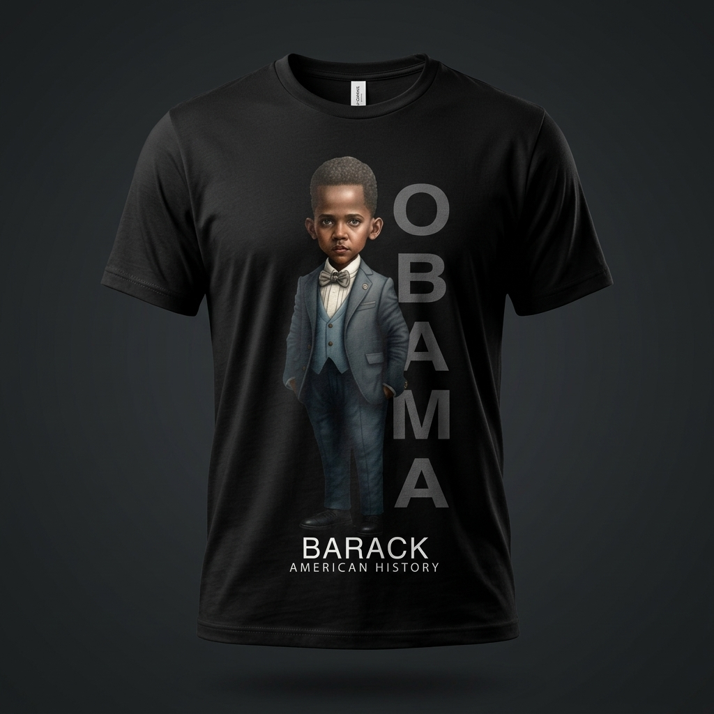 Barack Obama Black History Graphic Tee mockup on black shirt