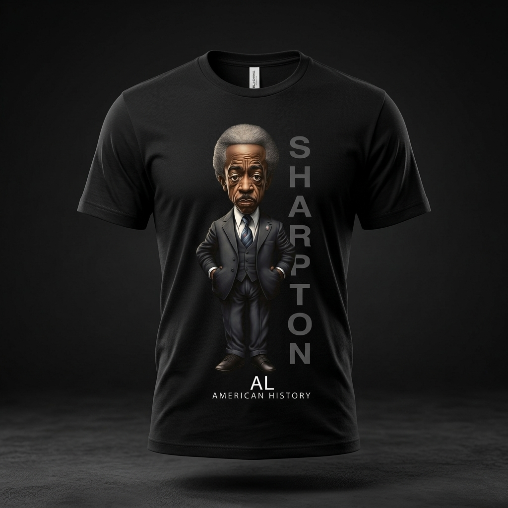 Al Sharpton Black History Graphic Tee mockup on black shirt