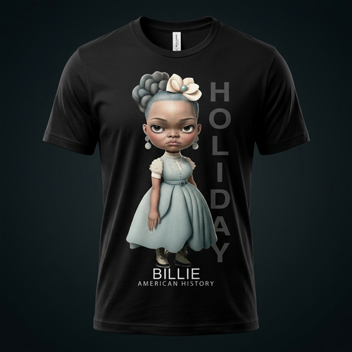 Billie Holiday Black History Graphic Tee mockup on black shirt