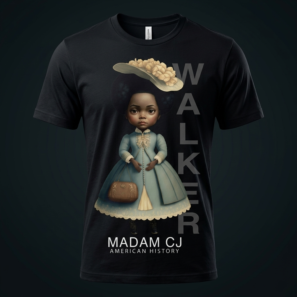 Madam C.J. Walker Black History Graphic Tee mockup on black shirt