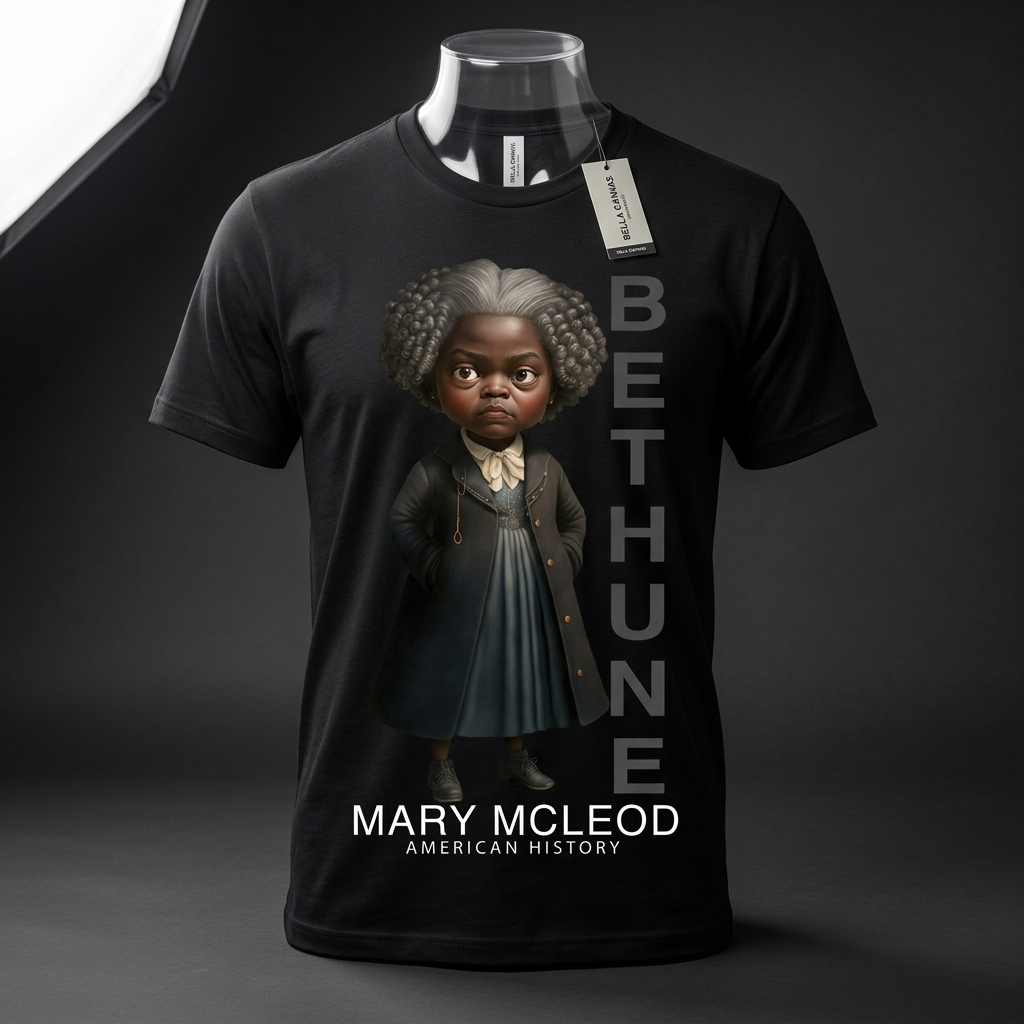 Mary McLeod Bethune Black History Graphic Tee mockup on black shirt