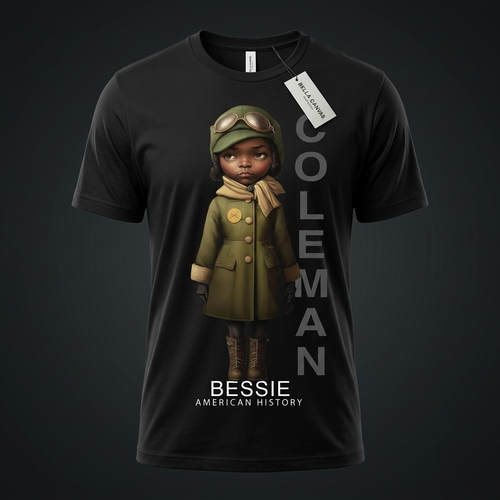 Bessie Coleman Black History Graphic Tee mockup on black shirt