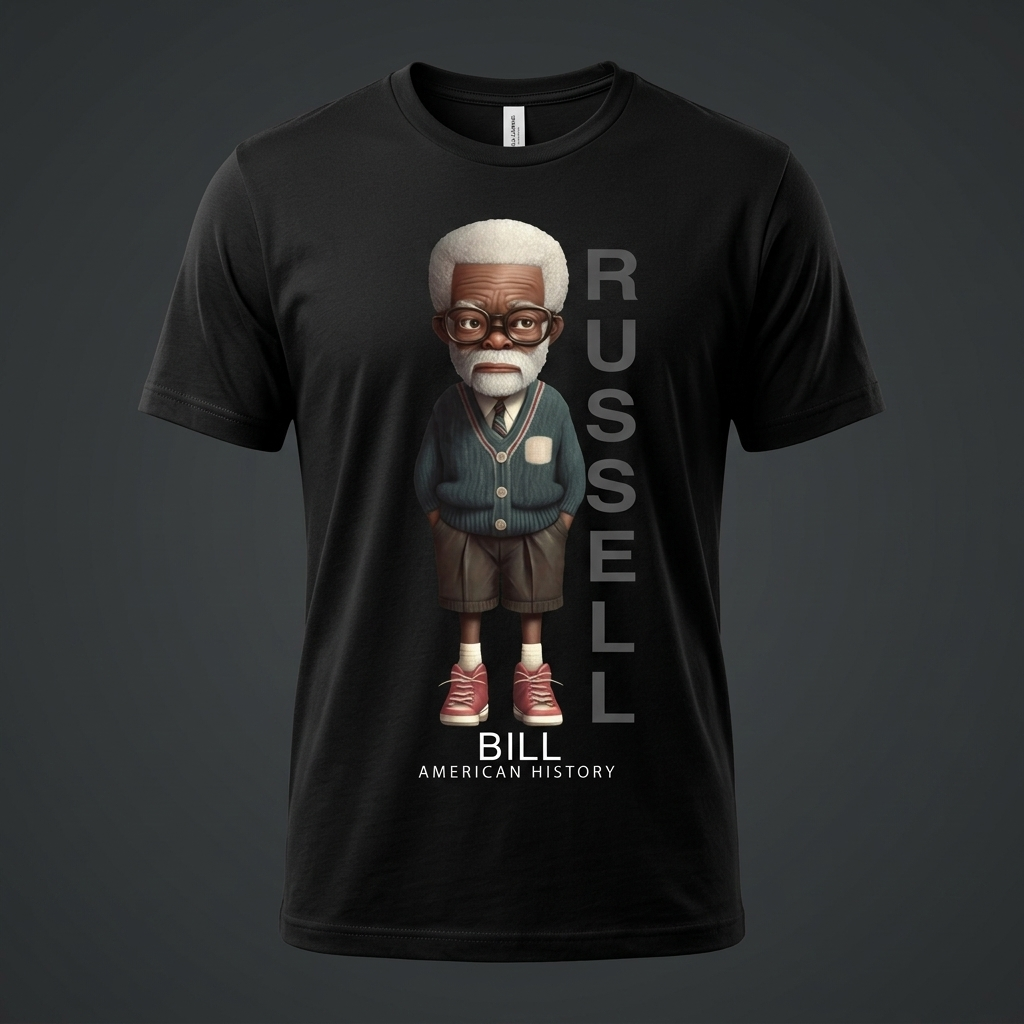 Bill Russell Black History Graphic Tee mockup on black shirt