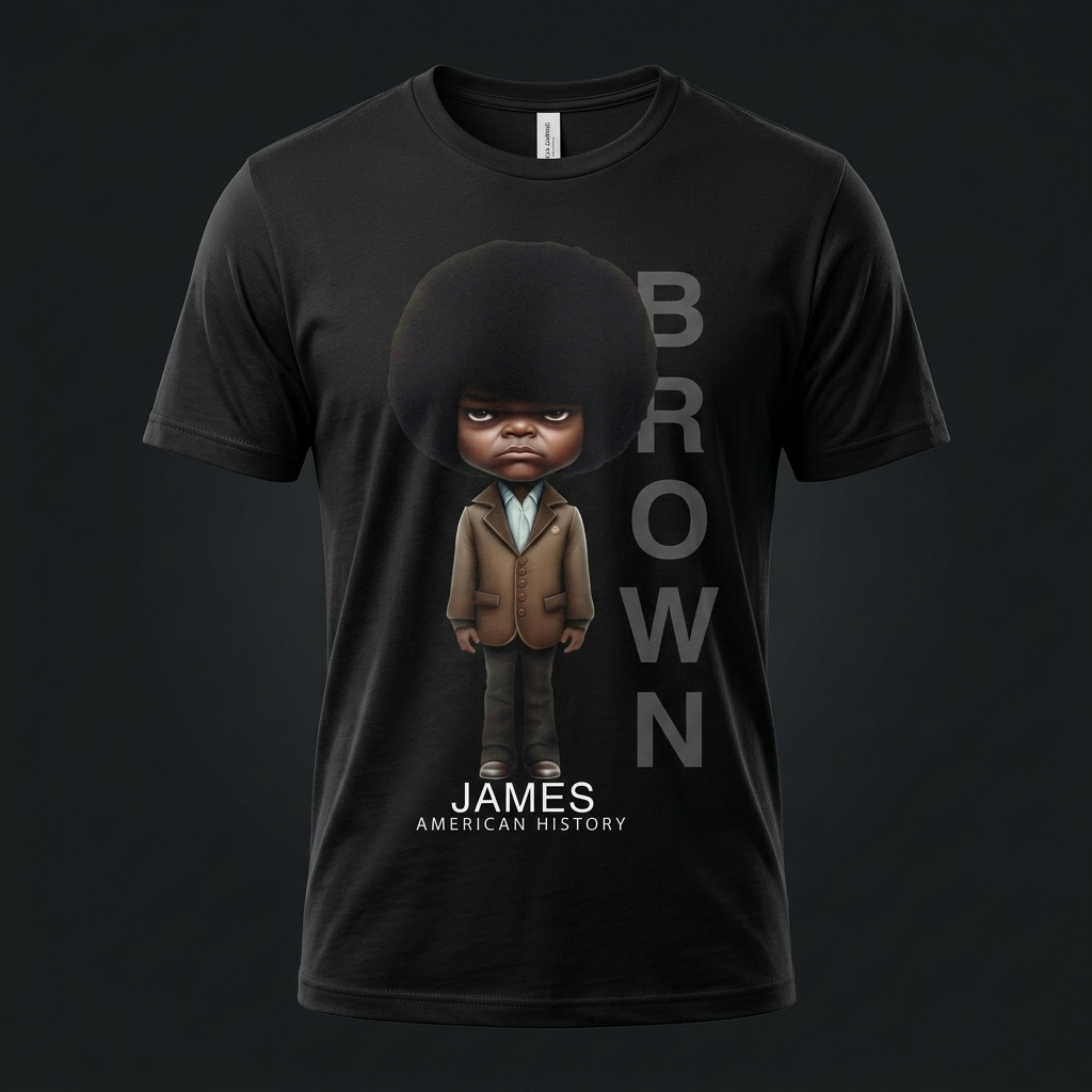 James Brown Black History Graphic Tee mockup on black shirt