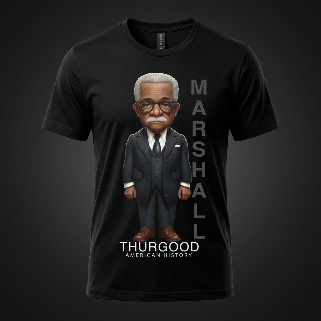 Thurgood Marshall Black History Graphic Tee mockup on black shirt