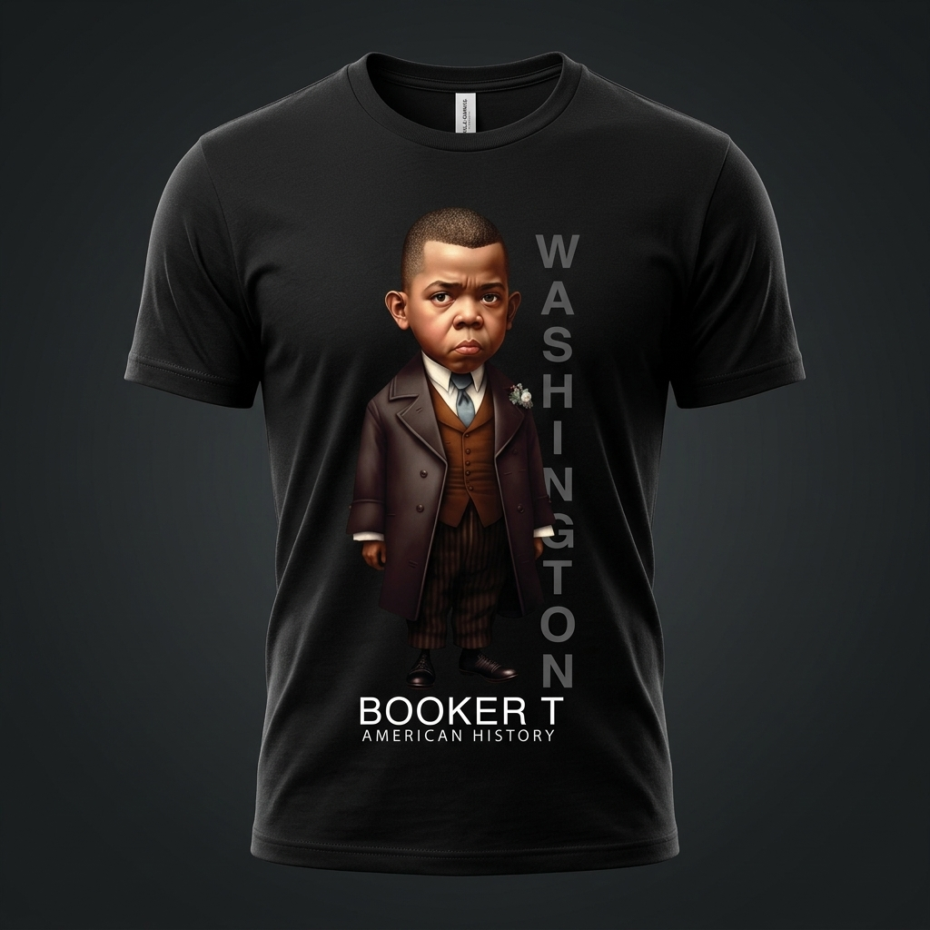 Booker T. Washington Black History Graphic Tee mockup on black shirt